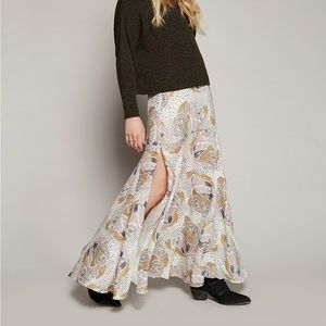 FREE PEOPLE Pebble Crepe Maxi Skirt size 6 floral split hem long skirt womens